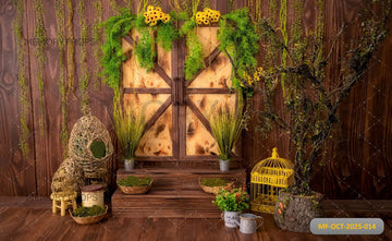 RUSTIC WOODEN DOOR WITH SUNFLOWERS - PRINTED BACKDROP