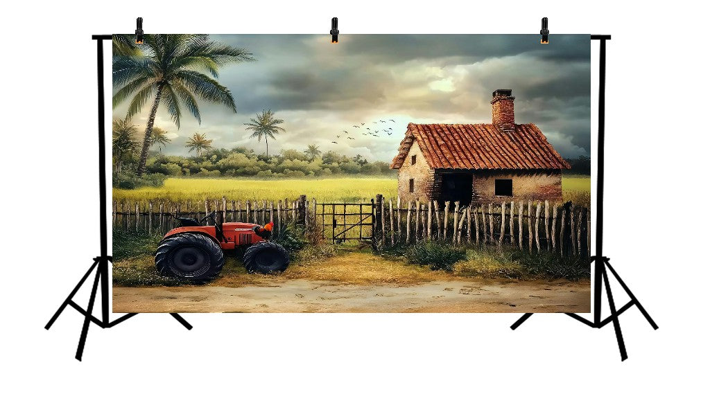 TROPICAL FARMHOUSE WITH TRACTOR - PRINTED BACKDROP