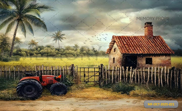 TROPICAL FARMHOUSE WITH TRACTOR - PRINTED BACKDROP