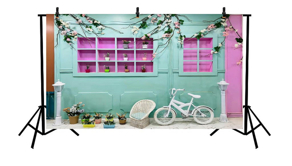 MINT AND PINK FLORAL BICYCLE - PRINTED BACKDROP