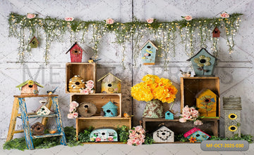 SPRING BIRDHOUSES AND CRATES - PRINTED BACKDROP