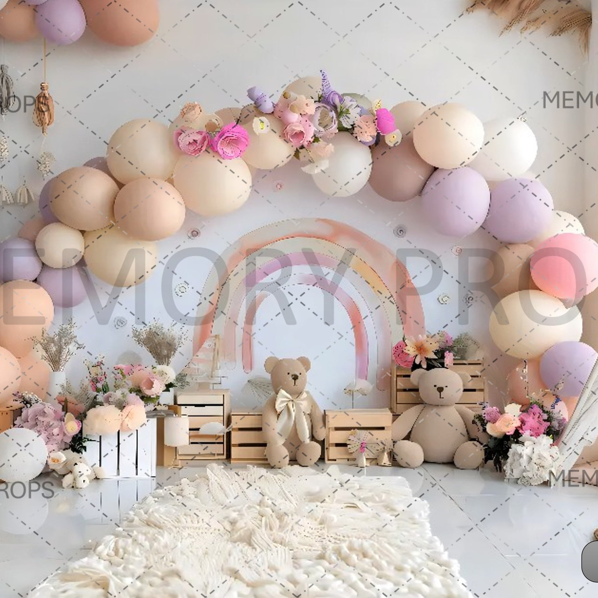 BOHO RAINBOW BALLOON ARCH - PRINTED BACKDROP