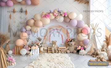 BOHO RAINBOW BALLOON ARCH - PRINTED BACKDROP