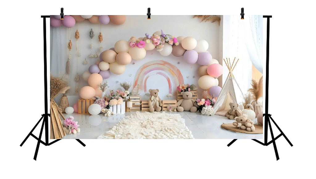 BOHO RAINBOW BALLOON ARCH - PRINTED BACKDROP