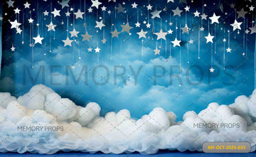NIGHT SKY CLOUDS AND SILVER STARS - PRINTED BACKDROP