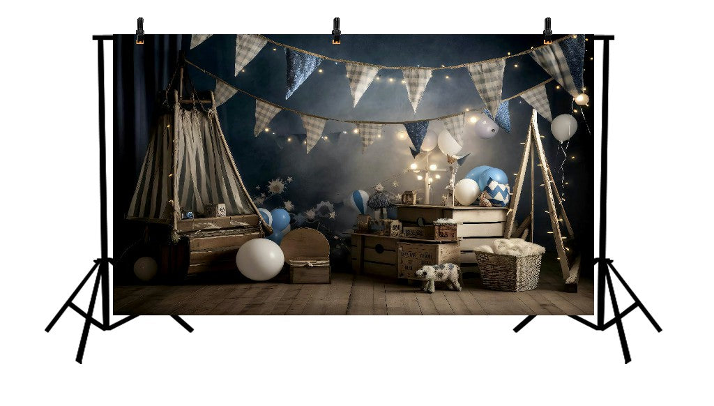 VINTAGE CIRCUS TENT AND BUNTING - PRINTED BACKDROP