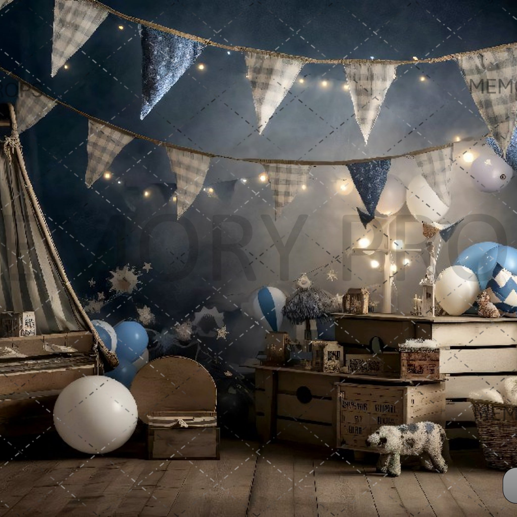 VINTAGE CIRCUS TENT AND BUNTING - PRINTED BACKDROP