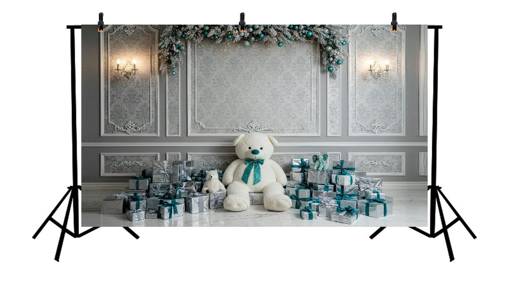 ELEGANT CHRISTMAS TEDDY BEAR - PRINTED BACKDROP