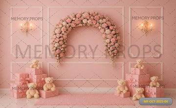 PINK FLORAL ARCH AND TEDDY BEARS - PRINTED BACKDROP