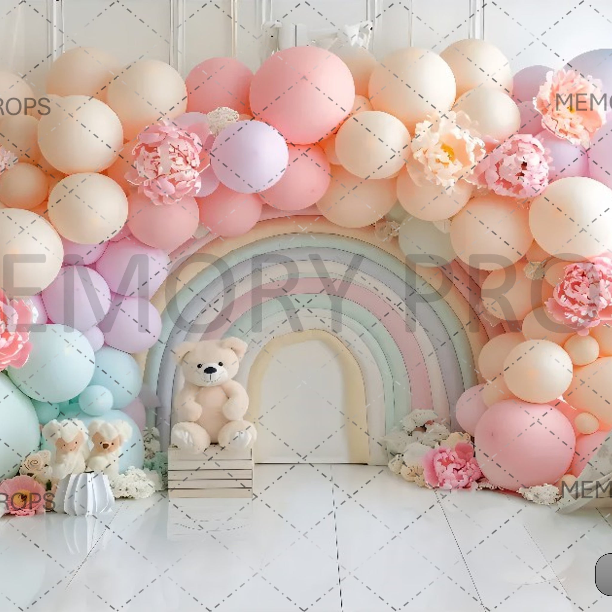 PASTEL RAINBOW BALLOON ARCH - PRINTED BACKDROP