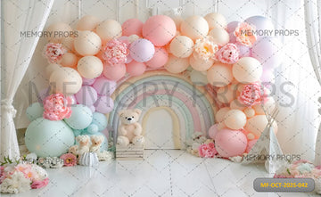 PASTEL RAINBOW BALLOON ARCH - PRINTED BACKDROP