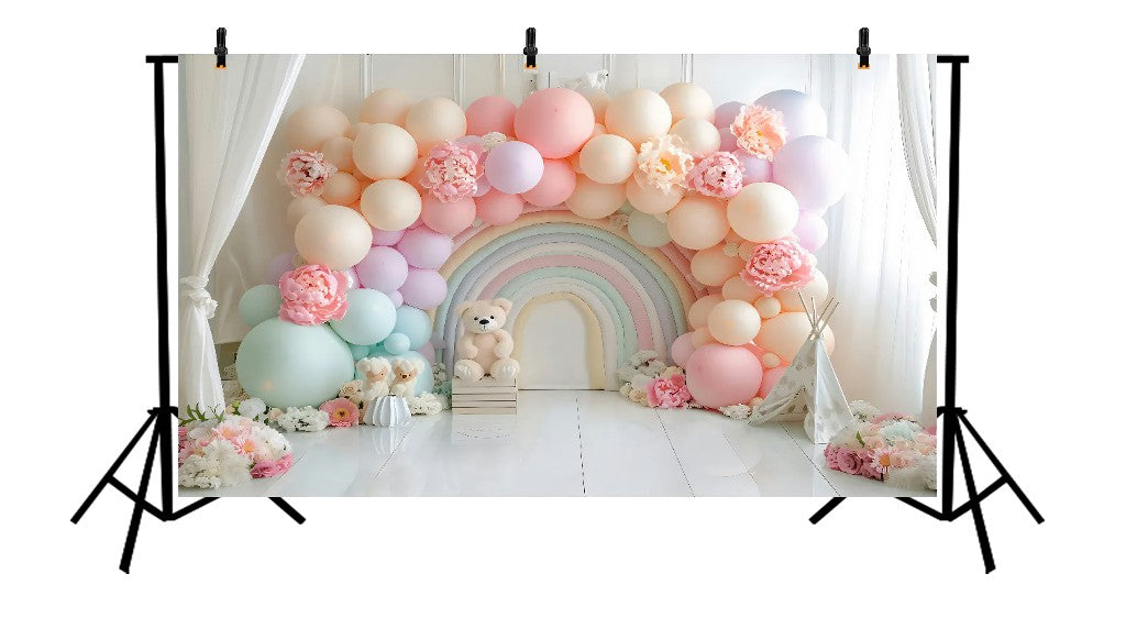 PASTEL RAINBOW BALLOON ARCH - PRINTED BACKDROP