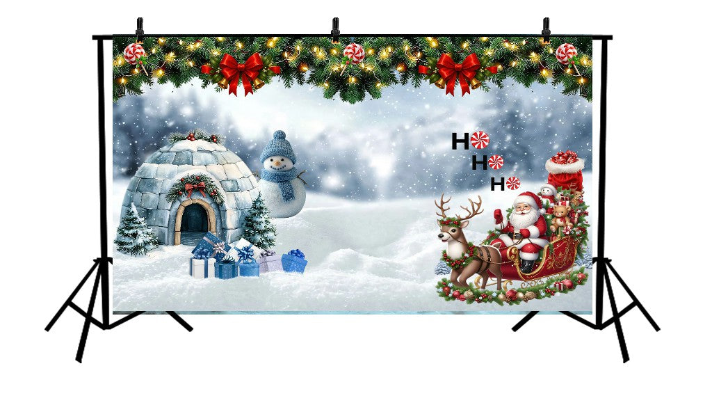 SANTA'S SLEIGH AND IGLOO - PRINTED BACKDROP