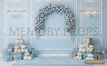 BABY BLUE CHRISTMAS ARCH - PRINTED BACKDROP