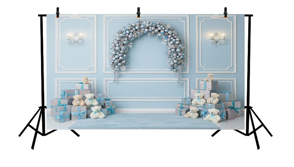 BABY BLUE CHRISTMAS ARCH - PRINTED BACKDROP