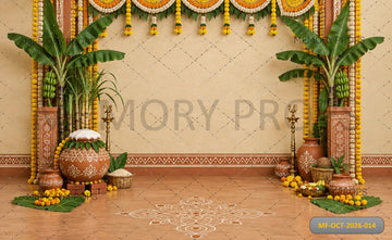 ELEGANT DIWALI PUJA BACKDROP WITH TRADITIONAL KALASH - PRINTED BACKDROP