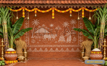 TRADITIONAL GUJARATI VILLAGE HARVEST FESTIVAL SETUP - PRINTED BACKDROP