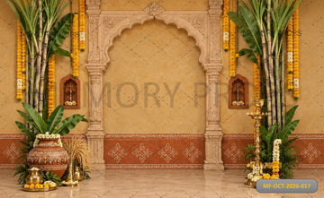GUJARATI ROYAL ARCHWAY MARIGOLD DECORATION - PRINTED BACKDROP