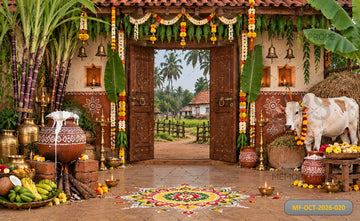 TRADITIONAL INDIAN VILLAGE COURTYARD FESTIVE  - PRINTED BACKDROP