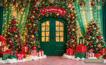 CHRISTMAS GREEN DOOR FESTIVE GIFT WONDERLAND - PRINTED BACKDROP