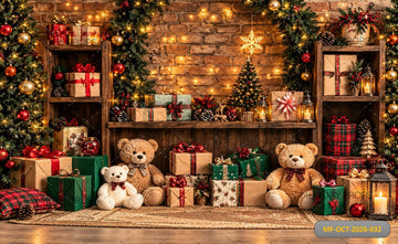 CHRISTMAS TEDDY BEAR GIFT SHOP RUSTIC FESTIVE - PRINTED BACKDROP