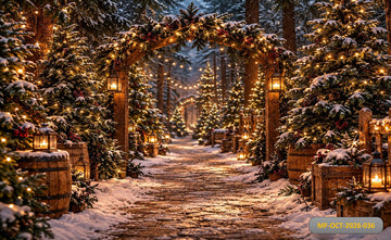 CHRISTMAS SNOWY FOREST LANTERN PATH - PRINTED BACKDROP