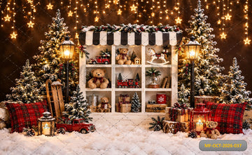 CHRISTMAS VINTAGE TOY SHOP SNOWY WONDERLAND  - PRINTED BACKDROP