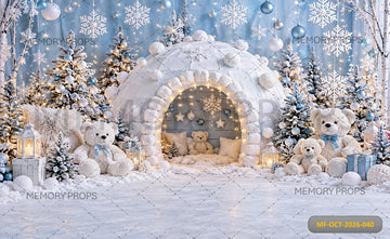 WINTER IGLOO TEDDY BEAR SNOW WONDERLAND - PRINTED BACKDROP