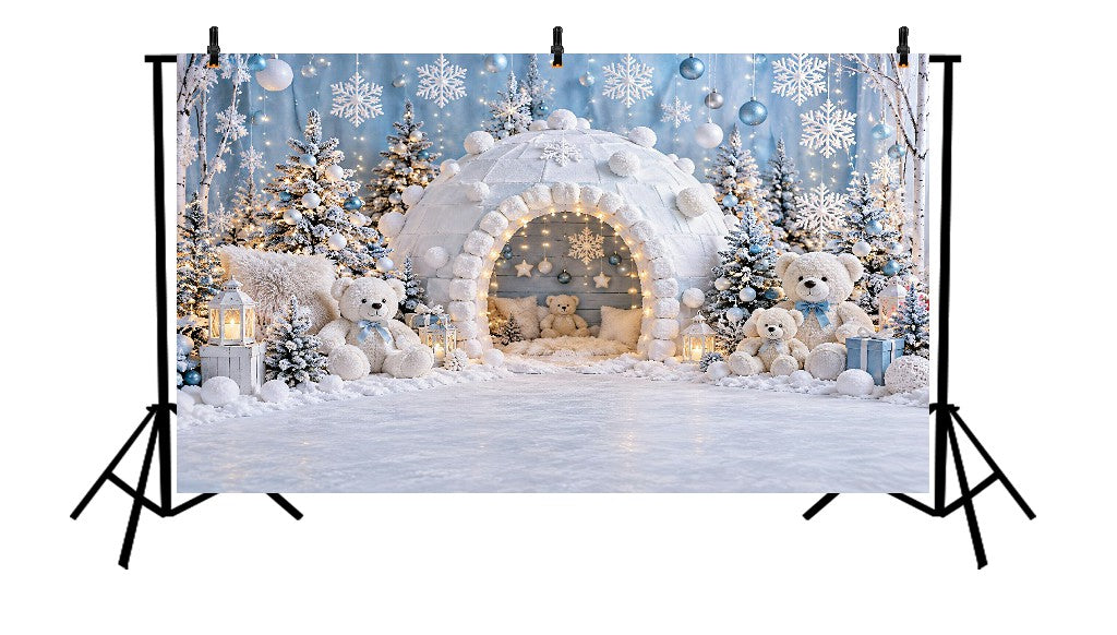 WINTER IGLOO TEDDY BEAR SNOW WONDERLAND - PRINTED BACKDROP