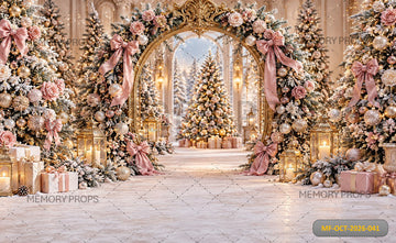 PINK GOLDEN CHRISTMAS ARCHWAY WONDERLAND - PRINTED BACKDROP