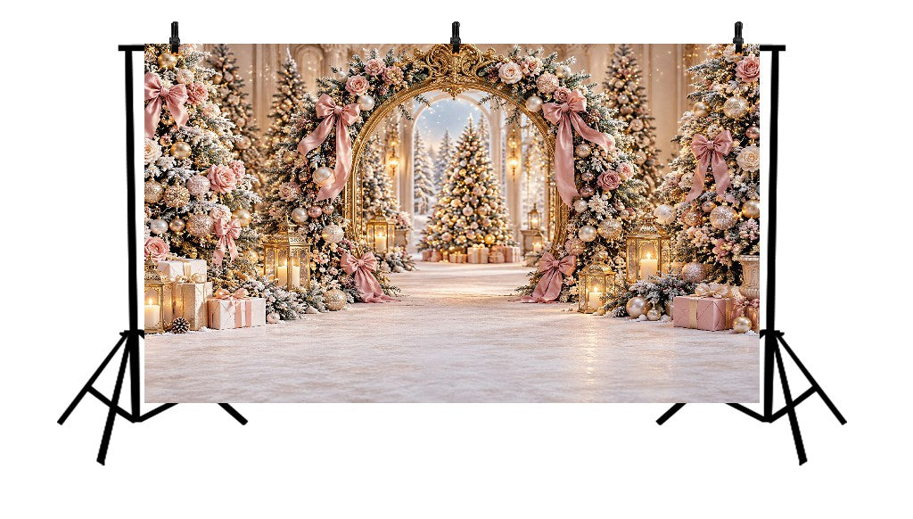 PINK GOLDEN CHRISTMAS ARCHWAY WONDERLAND - PRINTED BACKDROP