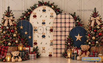TEDDY BEAR CHRISTMAS ARCHES NAVY BLUE - PRINTED BACKDROP