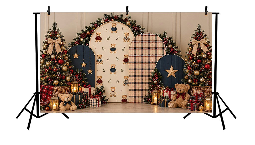 TEDDY BEAR CHRISTMAS ARCHES NAVY BLUE - PRINTED BACKDROP