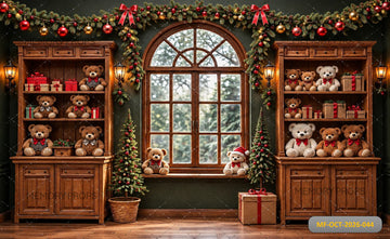 CHRISTMAS TEDDY BEAR CABINET & WOODEN WINDOW - PRINTED BACKDROP