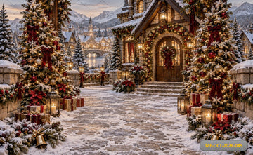 CHRISTMAS SNOWY VILLAGE COTTAGE - PRINTED BACKDROP
