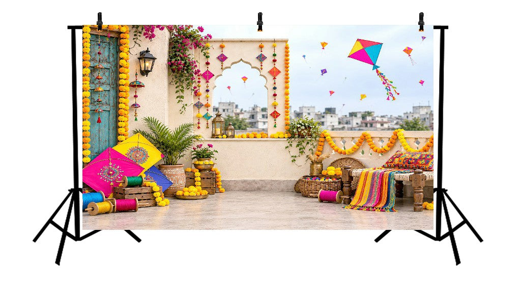 TRADITIONAL UTTARAYAN KITE FESTIVAL GUJARATI TERRACE - PRINTED BACKDROP