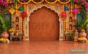 ROYAL HERITAGE UTTARAYAN KITE FESTIVAL FLORAL PALACE ARCH - PRINTED BACKDROP