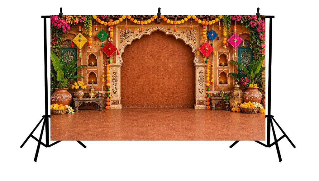 ROYAL HERITAGE UTTARAYAN KITE FESTIVAL FLORAL PALACE ARCH - PRINTED BACKDROP