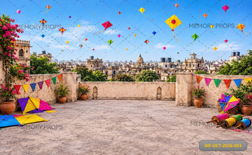 TRADITIONAL UTTARAYAN KITE FESTIVAL HERITAGE ROOFTOP- PRINTED BACKDROP