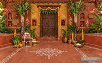 TRADITIONAL INDIAN VILLAGE COURTYARD WITH RANGOLI - PRINTED BACKDROP