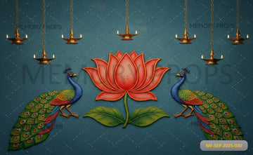 LOTUS AND PEACOCK - PRINTED BACKDROP