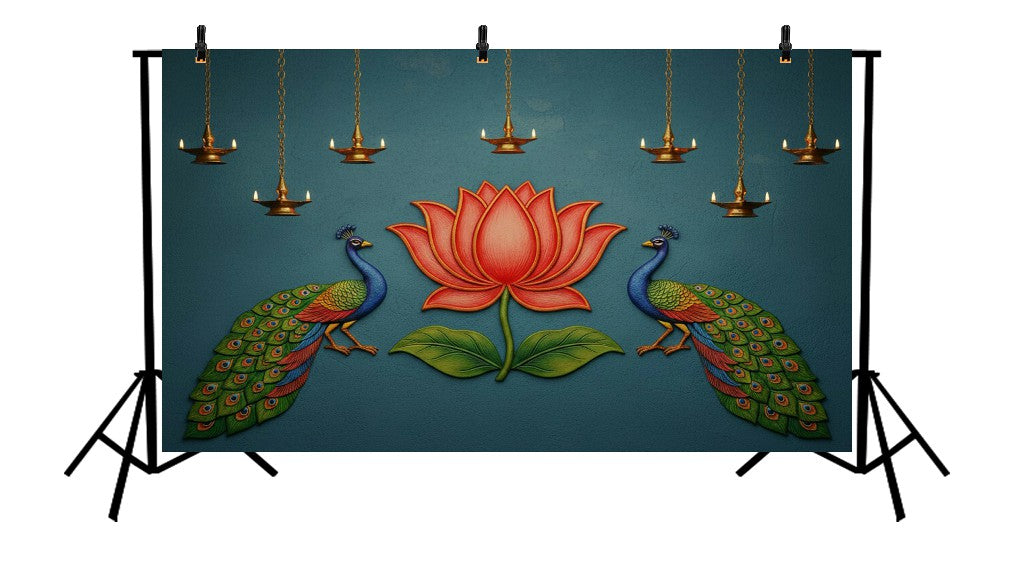 LOTUS AND PEACOCK - PRINTED BACKDROP