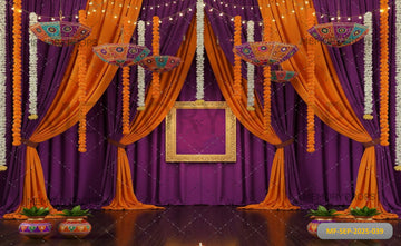 ROYAL PURPLE AND ORANGE DRAPES - PRINTED BACKDROP