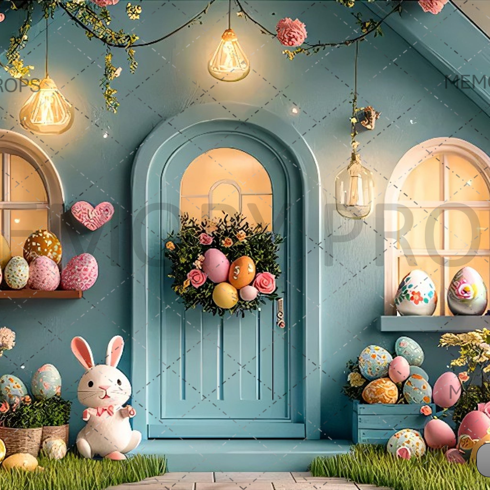EASTER BUNNY COTTAGE - PRINTED BACKDROP