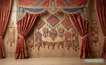 ROYAL RED BLUE TEXTILE DRAPE BACKDROP FOR WEDDING PHOTOGRAPHY - PRINTED BACKDROP