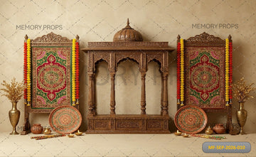 ROYAL CARVED WOODEN MANDAP PALACE SETUP BACKDROP - PRINTED BACKDROP