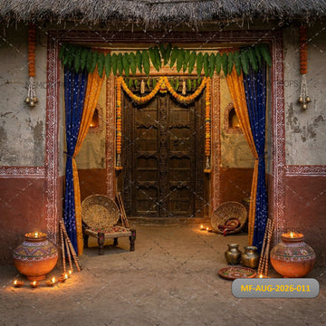 RUSTIC VILLAGE DOORWAY FESTIVE COURTYARD BACKDROP - PRINTED BACKDROP