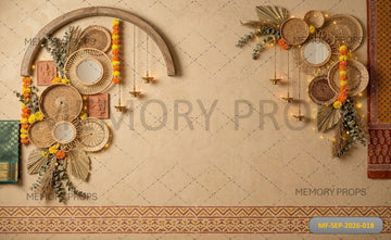 BOHO RUSTIC WOVEN BASKET WALL DECOR FESTIVE PHOTOSHOOT BACKDROP - PRINTED BACKDROP