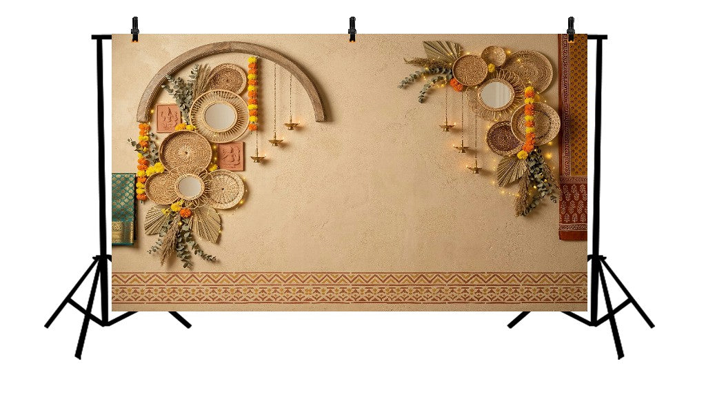 BOHO RUSTIC WOVEN BASKET WALL DECOR FESTIVE PHOTOSHOOT BACKDROP - PRINTED BACKDROP