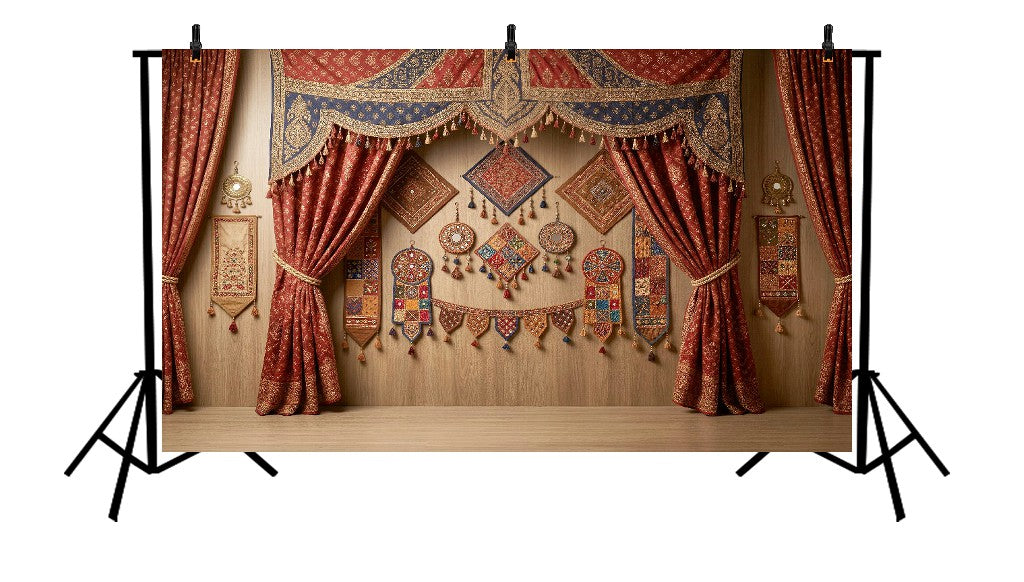 ROYAL RED BLUE TEXTILE DRAPE BACKDROP FOR WEDDING PHOTOGRAPHY - PRINTED BACKDROP